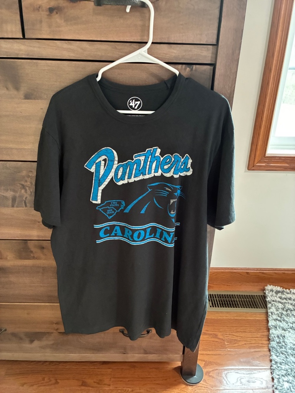 47 Black Carolina Panthers Script Logo Tee - Black & Blue